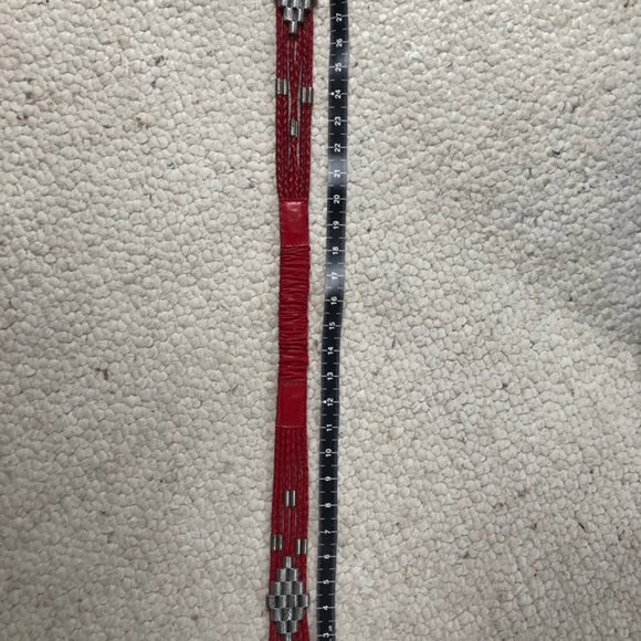 Vintage Red Leather Braided Belt with Silver - Picture 7 of 9